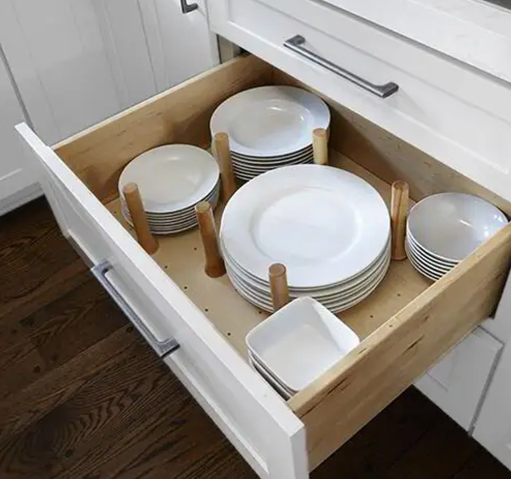 Drawer Base Cabinets with Dish Organizers